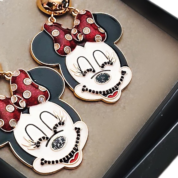 Disney x Baublebar Minny Mouse Earrings New in Bow Gold Rhinestones Dangle Bow - Picture 3 of 3